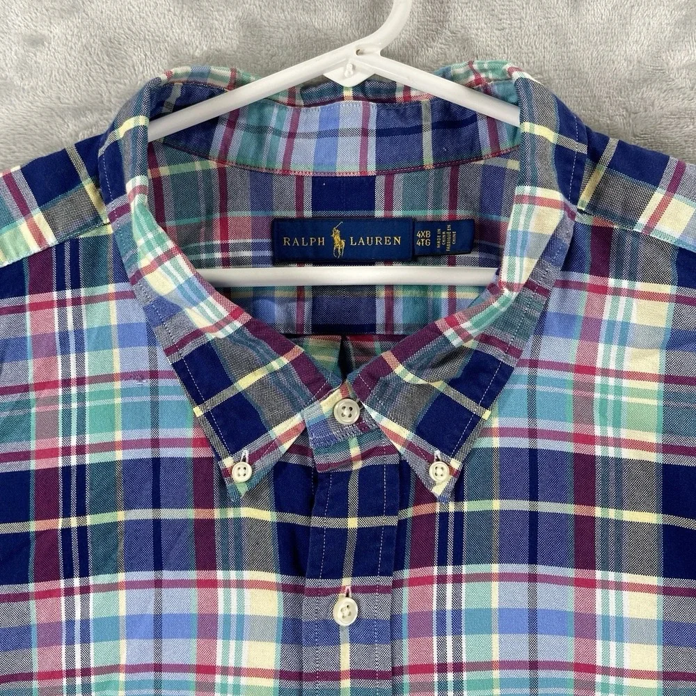 Ralph Lauren Shirt Mens 4XB Button Down Flesh Pony Plaid Oxford Big Tall Casual
